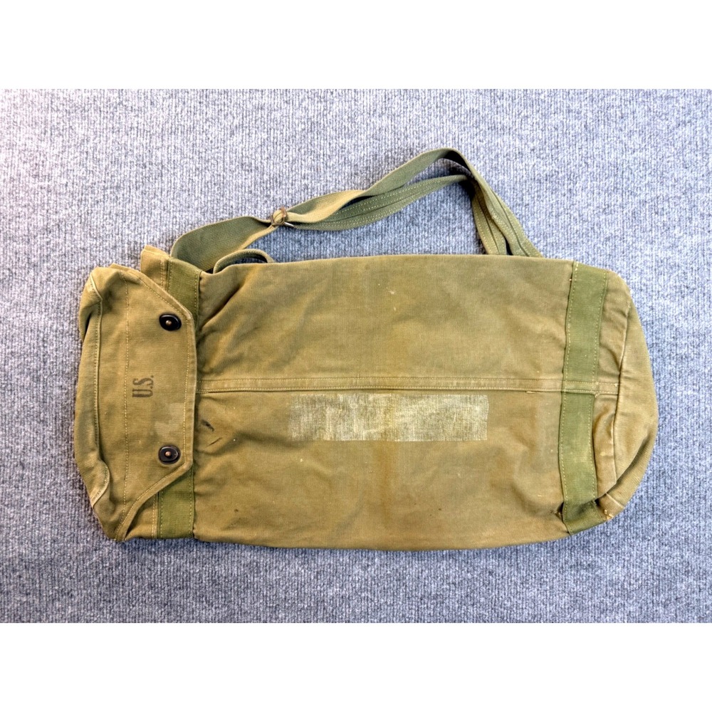 Vintage US Army Canvas Duffel Bag Olive Drab Green Military Tactical Workwear